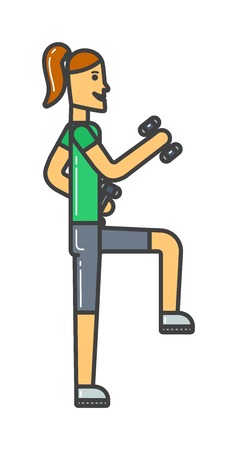 Smiling girl exercising, girl healthy fitness. Girl fitness. Young girl fitness sport, training, park and lifestyle concept vector.のイラスト素材