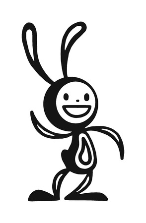 Greeting card black rabbit vector illustration. Funny bunny rabbit. Bunny greeting card vector icons. Bunny cartoon flat style icons. Flat rabbit bunny vectorのイラスト素材