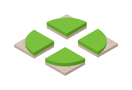 Isometric 3d land agriculture landscape and isometric 3d land lawn tree concept. Isometric section earth field. 3d illustration of isometric land cross section of ground with grass isolated vector.のイラスト素材