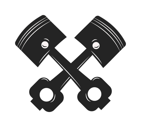 Metal motor automobile piston and steel machine transportation piston. Technology mechanic piston and repair equipment cylinder piston. Repair Service gear pistons auto emblem engine car vector.のイラスト素材