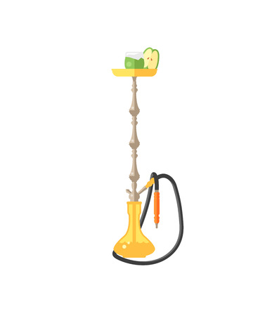Hookah tobacco arabic tube and relaxation turkish hookah traditional symbol. Colorful modern smoke hookah flat vector illustration isolated on white background.のイラスト素材