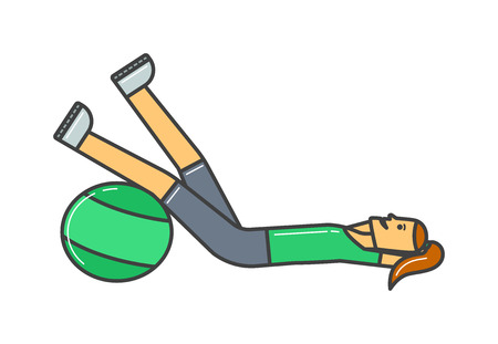 Smiling girl exercising with fitball and girl healthy fitness. Girl fitness ball. Young girl fitness sport, training, park and lifestyle concept vector.のイラスト素材