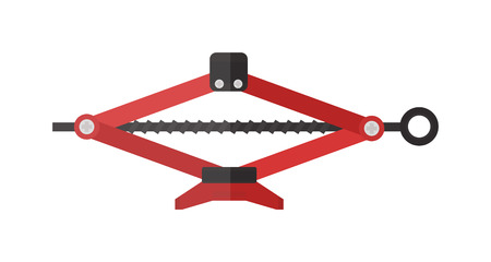 Car jack service equipment and car jack mechanic repair lever vector. Purple scissor car jack shot steel repair auto service lift flat vector illustration on white.のイラスト素材