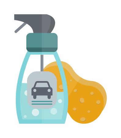 Cleanser bottle chemical housework product and cleanser plastic bottle care wash equipment. Two plastic spray cleanser bottle with cleaning liquid flat vector illustration.のイラスト素材