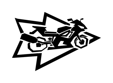 Motorcycle label badge vector black icon and moto club logo illustration. Moto club label logo with hand, skull and bike piston Bike club badge design elementのイラスト素材