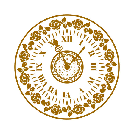 Flat watch face circle measurement and watch face time dial vector symbol isolated on white. Watch face antique clock vector illustration.のイラスト素材