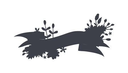 Spring black wreath frame and vintage spring wreath silhouette design. Vector circular floral wreaths with leaves central space for your text.のイラスト素材