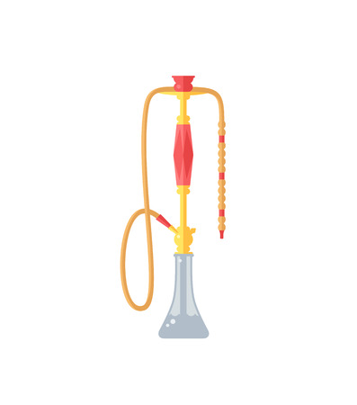 Hookah tobacco arabic tube and relaxation turkish hookah traditional symbol. Colorful modern smoke hookah flat vector illustration isolated on white background.のイラスト素材
