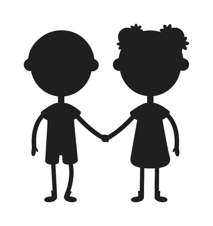 Twins kids holding hands and cute twins kids together. Twins happy kids holding hands boy and girl vector illustration. Twins brother and sister vector illustrationのイラスト素材
