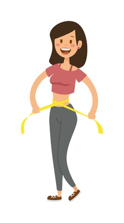 Body of young athletic fitness girl isolated on white background and happy fitness girl vector. Healthy lifestyle cartoon portrait of smiling young fitness girl in perfect shape. Fitness girl vectorのイラスト素材