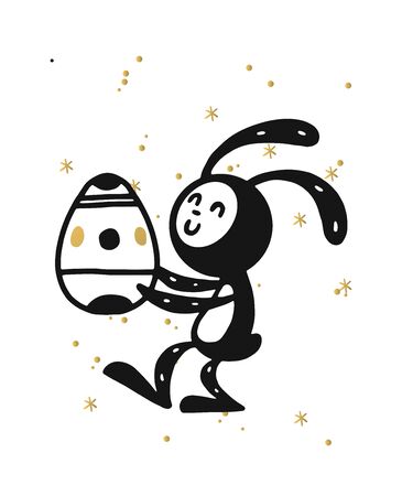 Greeting card Easter rabbit vector illustration. Funny bunny easter rabbit. Easter Bunny greeting card. Easter vector icons. Easter bunny cartoon flat style icons. Easter flat rabbit bunny vectorのイラスト素材