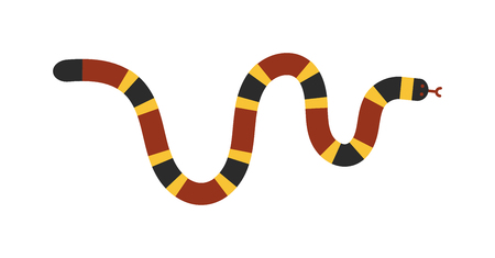 Vector flat snake isolated on white background. Vector snake flat style. Flat snake skin pattern. Poisonous snake vector iconのイラスト素材