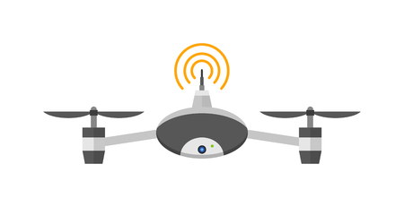 Remote controlled drone helicopter with camera and mini drone helicopter surveillance. Drone equipment flying. Drone remote controller camera preparing to fly over the city robot technology vector.のイラスト素材