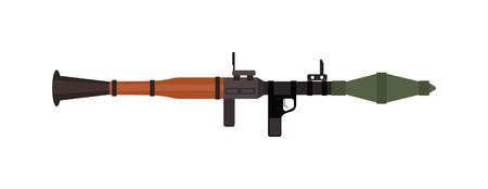 Military rifle army anti-tank rocket grenade gun and weapon vector illustration. Machine metal anti-tank rocket grenade gun. Defense security steel war machine anti-tank rocket grenade gun weapon. Submachine gun iconのイラスト素材