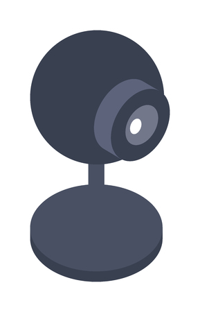 Isometric web camera icon isolated on a white background. Isometric web camera. Webcam 3d isometric icon isolated. Desktop isometric web camera on a stand. Webcam icon, symbol in flat.のイラスト素材