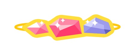 Precious ring with stone colored gems isolated on white background. Vector wedding rings icon. Flat design precious ring. Precious ring isolated. Isolated wedding jewelry.のイラスト素材