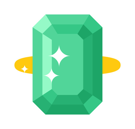 Precious ring with stone colored gems isolated on white background. Vector wedding rings icon. Flat design precious ring. Precious ring isolated. Isolated wedding jewelry.のイラスト素材