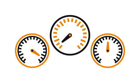Design power speedometer cars speed and cars element technology speed. Meter control cars speed measurement panel indicator arrow. Vector performance measurement cars speed icon auto symbol.のイラスト素材