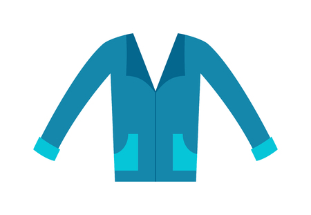 Cartoon blue shirt and fashion blue shirt. Blue shirt clothing textile and blue shirt wear dress. Adult business t-shirt. Clothing design concept man blue t-shirt front view flat vector illustration.のイラスト素材