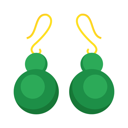 Green earrings beautiful gold accessory isolated. Emerald elegant earrings on background. Luxury emerald earrings decoration. Glamour vector earrings isolatedのイラスト素材