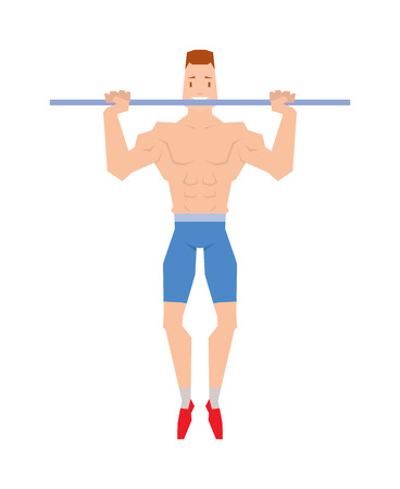 Street workout sport, exercising, training and lifestyle concept - young man doing abdominal exercise on horizontal bar vector. Handsome muscular young man street workout and athletic street workout.のイラスト素材