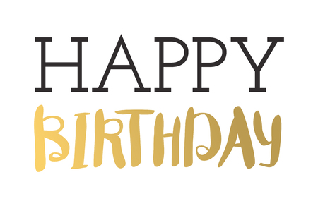 Happy birthday text hand lettering handmade calligraphy vector illustration. Celebration happy birthday text and gold happy birthday text invitation anniversary typography. Birthday background design.のイラスト素材