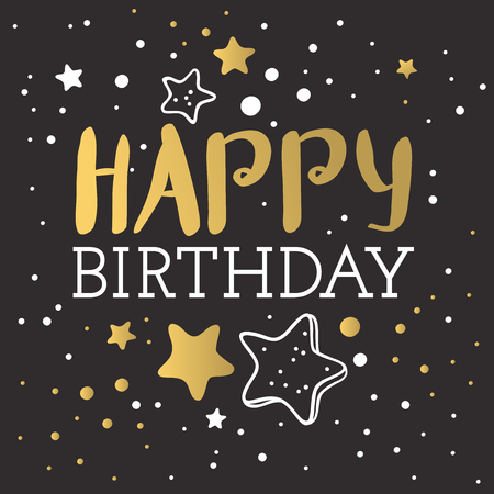 Beautiful birthday invitation cards design gold and black colors. Birthday vector greeting card decoration. Gold, black strips, lettering. Calligraphy text for Birthday party. Birthday invitationのイラスト素材