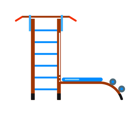 Gymnastics wall bars ladder with horizontal bar. Swedish staircase sports gymnastics ladder, gymnastics wall gym tool. Sports ladder trainer wall exercises gymnastics ladder and wall bars vector.のイラスト素材