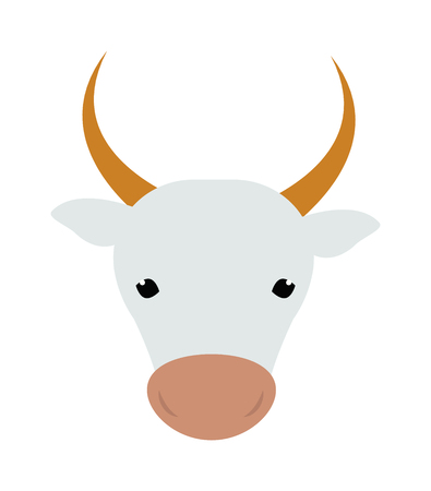 White silhouette of cow head farm animal beef mammal agriculture milk face vector illustration. Cow head animal beef and farm cow head. Cartoon flat cow head farm agriculture beast bull.のイラスト素材