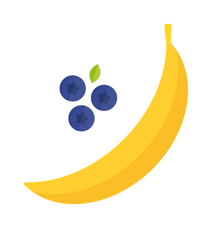 Bunch of tropical bananas isolated on white background yellow healthy diet fruit vector. Banana isolated tropical tasty fruit and yellow banana isolated. Banana and bilberry vitamin appetizing food.のイラスト素材