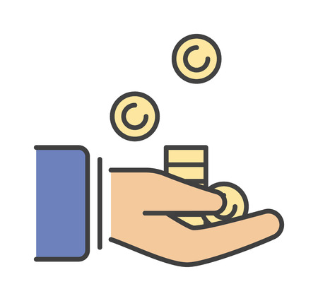 Human hand with money business currency finance investment vector icon. Business money in hand and payment bill money in hand. Paying concept money in hand. Rich concept paying financial give.のイラスト素材