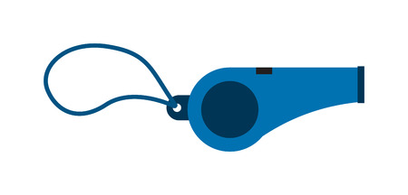 Metal whistle isolated sport equipment judge warning sound tool vector icon.  Trainer whistle and police whistle symbol. Security judge whistle and football whistle symbol. Coach attention whistle.のイラスト素材