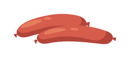 Smoked salami sausage isolated barbecue unhealthy eat fat smoked fresh bratwurst vector. Salami barbecue sausage isolated and unhealthy sausage isolated. Sausage bratwurst beef cooked grilled food.のイラスト素材