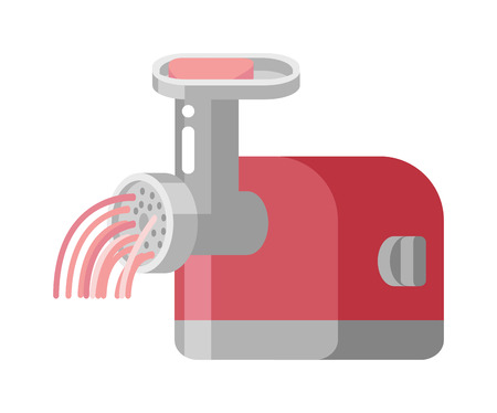 Retro meat grinder front view vector illustration. Classic meat grinder. Old manual meat grinder. Meat grinder machine and cooking meat grinder appliance. Kitchen meat grinder utensil.のイラスト素材