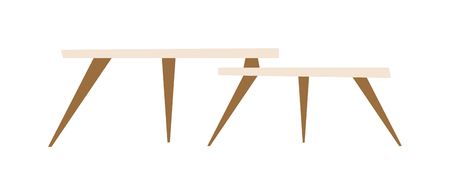 Wooden modern table on isolated white background. Modern tables white furniture design and wooden contemporary empty modern tables. Modern tables elegance household desk design interior vector.のイラスト素材