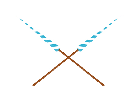 Two crossed lances wooden design vector illustration. Spear lance weapon, medieval warrior lance. History wood knight lance and lance hero joust chivalry fighter tournament battle lance weapon.のイラスト素材