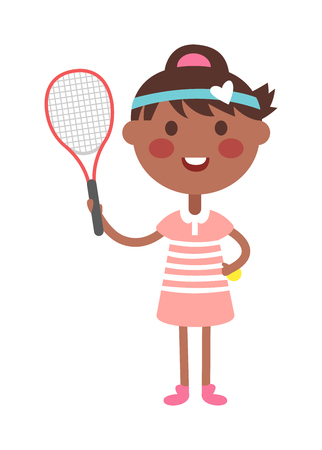 Full length portrait of young woman playing tennis field. Healthy lifestyle tennis player girl isolated and tennis player young girl. Tennis player girl character and sport tennis player girl.のイラスト素材