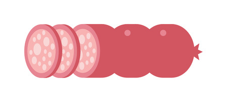 Smoked salami sausage isolated barbecue unhealthy eat fat smoked fresh bratwurst vector. Salami barbecue sausage isolated and unhealthy sausage isolated. Sausage bratwurst beef cooked grilled food.のイラスト素材