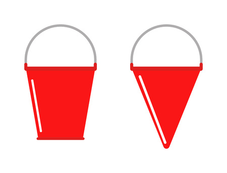 Traditional bright red metal fire bucket isolated and fire bucket vector icon. Red fire bucket safety emergency icon and fire bucket metal equipment. Protection prevention sand fireman fire bucket.のイラスト素材