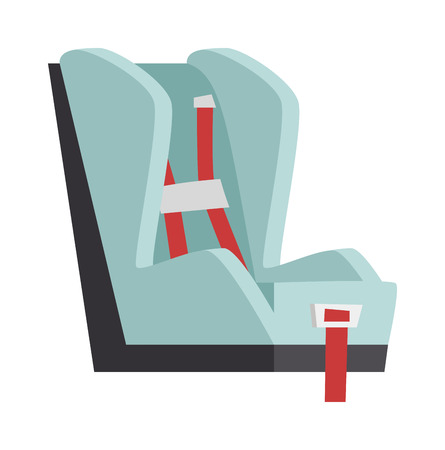 Baby car seats isolated and security transportation travel care baby seat. Baby seat vector and safety protection child vehicle infant baby seat. Secure protect little cute baby car seat.のイラスト素材