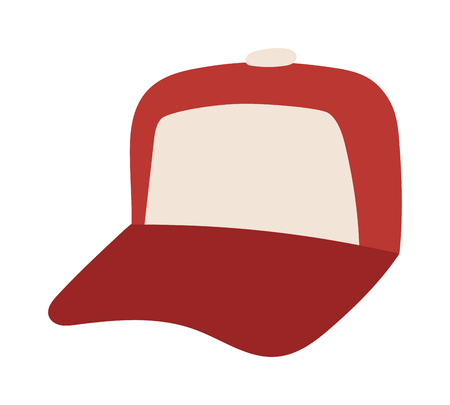 Red baseball cap isolated on white and baseball cap vector. Sport baseball cap and baseball cap fashion clothing hat. Teenager baseball cap textile blank sport cotton uniform casual template side.のイラスト素材