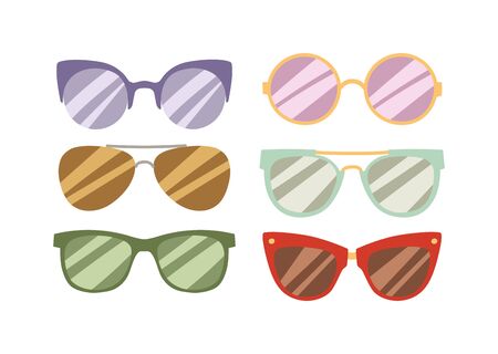 Illustration of sun glasses vector. Beautiful young female fashion glasses and sexy sunglasses summer stylish fashion glasses. Fashion glasses trendy lifestyle accessory. Fashion glasses.のイラスト素材