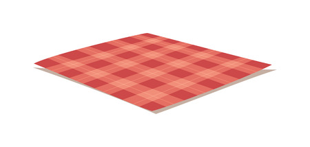 Red folded tablecloth isolated on white. Tablecloth background red seamless pattern.Illustration of traditional gingham dining cloth with fabric texture. Checkered picnic cooking tablecloth.のイラスト素材