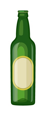 Beer bottle on white background and vector beer bottle. Beer glass bottle beverage liquid cold and pub lager beer bottle. Bottle fresh dark cold beer and glass full delicious beer.のイラスト素材