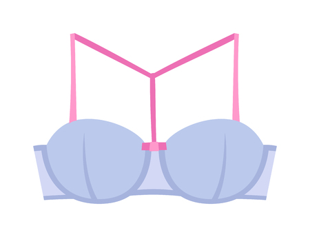 Fashion pink bra on white background. Vector bra fashion underwear lingerie clothing. Brassiere clothes women breast bra romance sensuality. Lady lace romantic seduction brassiere.のイラスト素材