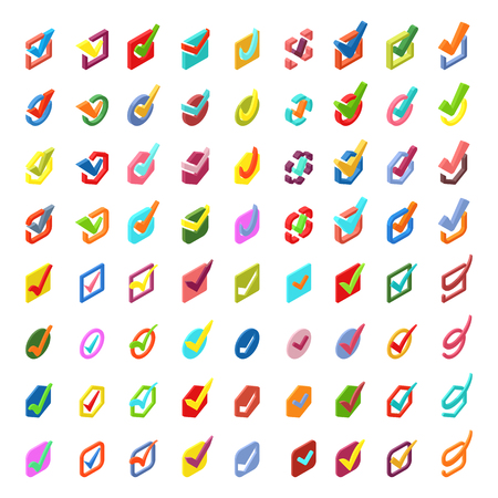 Check box vector icons vector set. Check vote icons vote mark sign choice yes symbol. Correct design check vote icons check mark right agreement voting form. Button question choose success graphic.のイラスト素材