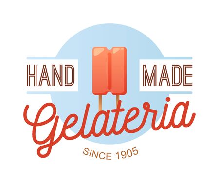 Icecream badge logo food sticky, chocolate cold retro dessert vector illustration. Icecream badge frozen sweets and cold summer icecream badges. Icecream badge modern shop style.のイラスト素材