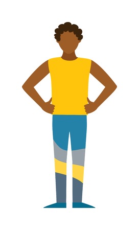 Strong sport man strength health lifestyle and strong attractive power muscle sportman. Sport man workout. Healthy built strong sport man model fashionable active sportswear cartoon vector silhouetteのイラスト素材