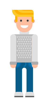 Portrait of young blonde man with blond hair standing isolated on white. Vector blonde man attractive model. Blonde man beautiful casual face, eyes masculine style sensual one teen.のイラスト素材