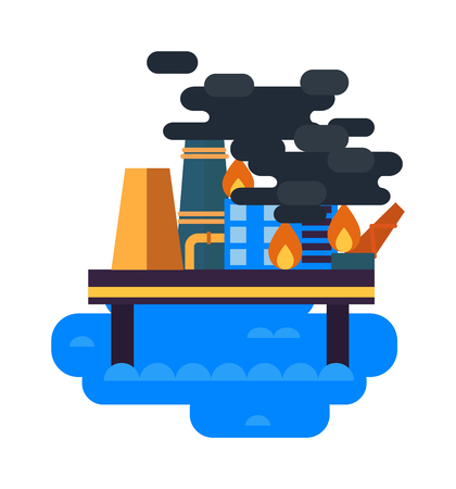 Ecological problems, environmental pollution of water, earth, air, deforestation, destruction of animals vector. Mills factories forest landscape environmental pollution. Environmental protection.のイラスト素材